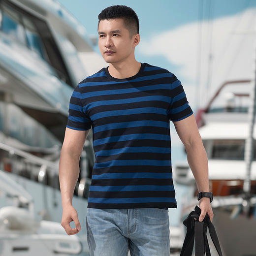 秘之彩逐COOLMAX色织圆领短袖T恤半袖休闲百搭户外时尚男士 商品图1