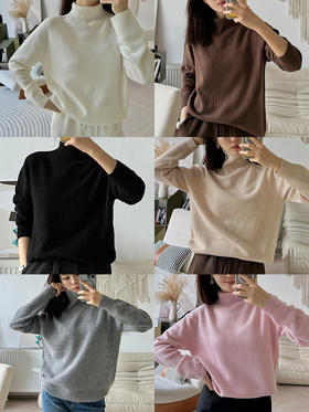 简约宽松感 全羊毛高领针织毛衣