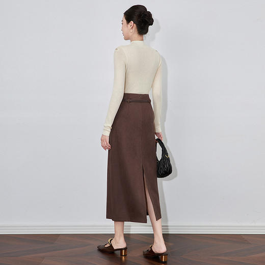 【高货wl】全新升级【铂金会员247/天猫329/差价82】(20129) 洛诗琳秋冬新款高腰时尚美拉德廘皮绒通勤简约直筒半身裙 商品图4