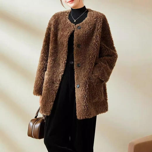 丁摩 羊羔毛外套女冬圆领慵懒毛毛上衣皮毛一体皮草全羊毛2331 商品图0