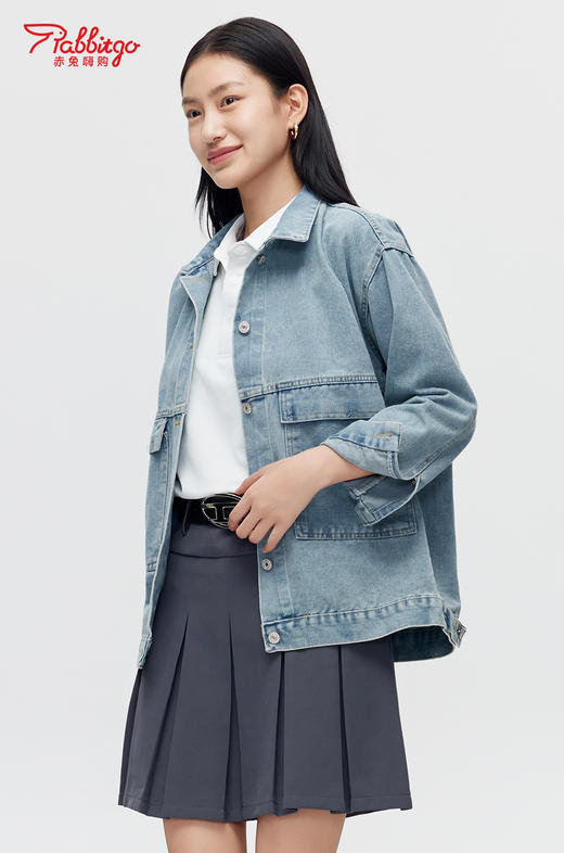 赤兔嗨购复古百搭休闲长袖牛仔外套女秋季2024新款开衫宽松显瘦夹克上衣潮 商品图1