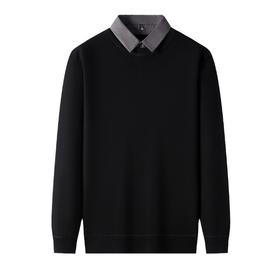 加绒男士假两件冬季新款中年翻领加厚保暖长袖打底针织衫毛衣男💕