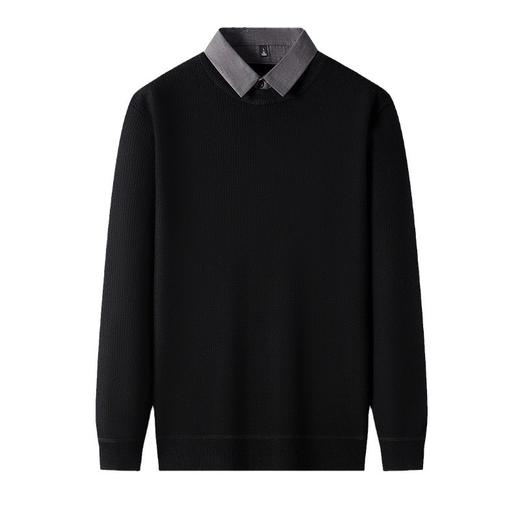 加绒男士假两件冬季新款中年翻领加厚保暖长袖打底针织衫毛衣男💕 商品图0