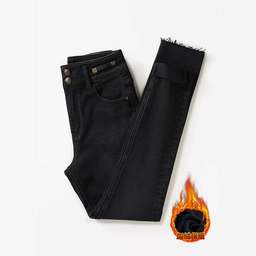 【自】全新升级【铂金会员183/天猫239/差价56】(11905) 洛诗琳冬季新款百搭加绒小脚裤黑色高腰修身显瘦牛仔裤女 商品图1