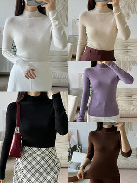 “可机洗”一体针「真丝羊绒混纺」半高领针织打底衫