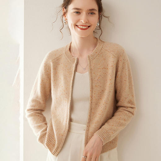 丁摩 100%山羊绒开衫女纯色外套拉链毛衣针织衫HK-833 商品图3