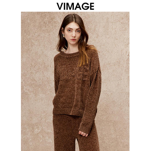 VIMAGE纬漫纪慵懒宽松落肩针织衫毛衣冬季新款V2201813 商品图3