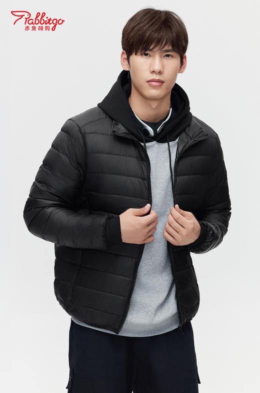 赤兔嗨购轻薄羽绒服男2024年冬季新款立领连帽修身运动短款鸭绒保暖外套 商品图1