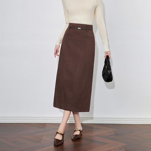 【高货wl】全新升级【铂金会员247/天猫329/差价82】(20129) 洛诗琳秋冬新款高腰时尚美拉德廘皮绒通勤简约直筒半身裙 商品图0