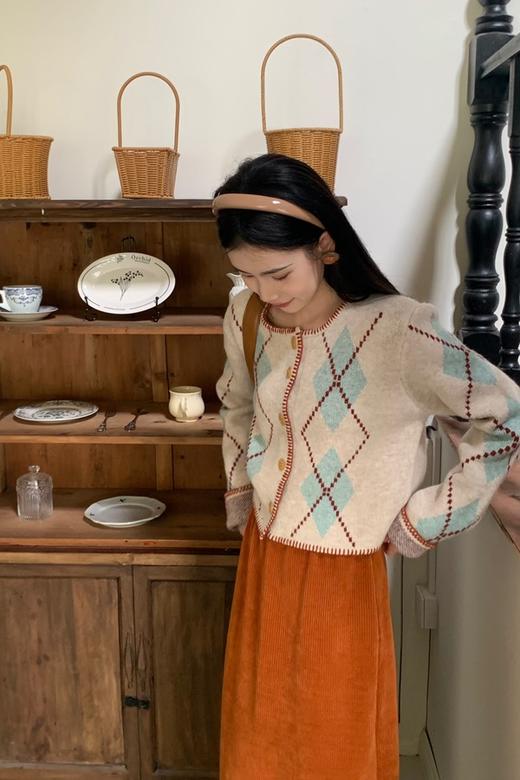 LNNNS 彩色菱格纹针织开衫毛衣外套 19368 商品图5