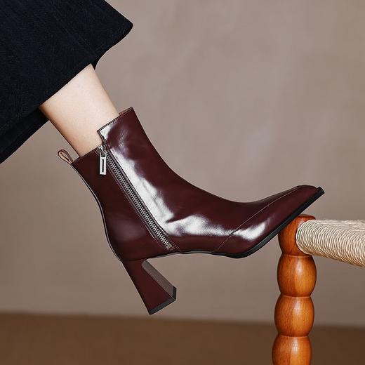 【预售5天】尖头高跟靴女秋冬季保暖英伦风职业马丁靴洋气粗跟短靴SLLK&sl-7856 商品图0
