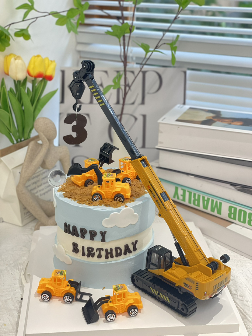 男孩吊杆车 推土机奶油蛋糕 下单前请仔细阅读商品详情