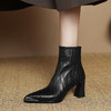 【预售5天】柔软羊皮时装靴秋冬季新款鞋子尖头粗跟高跟短靴女LD&6966 商品缩略图1