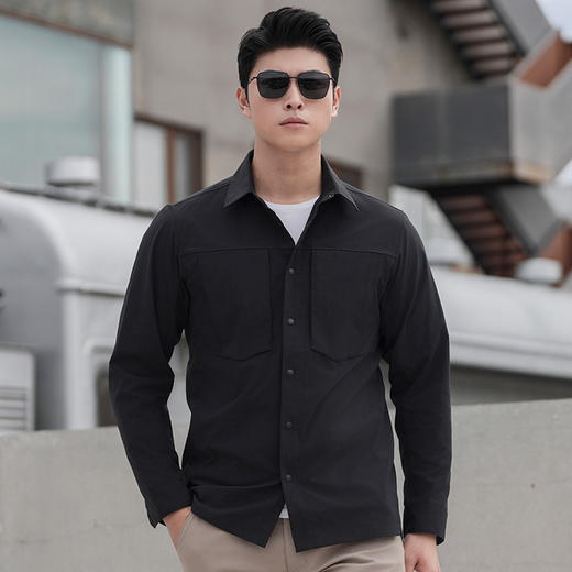 隐之秋枫休闲长袖衬衫男士通勤休闲衬衣商务上衣春秋外套男 商品图2