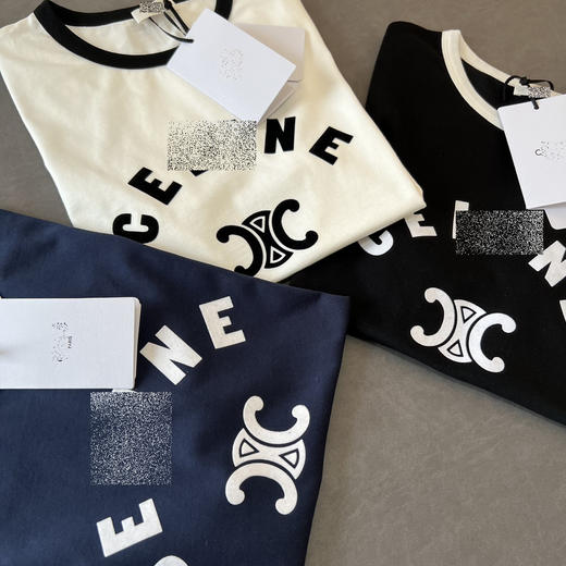 CL 2024新款 凯旋门 女士 植绒字母LOGO 撞色休闲圆领短袖T恤 特惠 Z-12081 商品图7