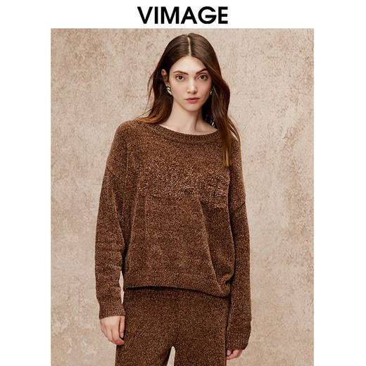VIMAGE纬漫纪慵懒宽松落肩针织衫毛衣冬季新款V2201813 商品图5