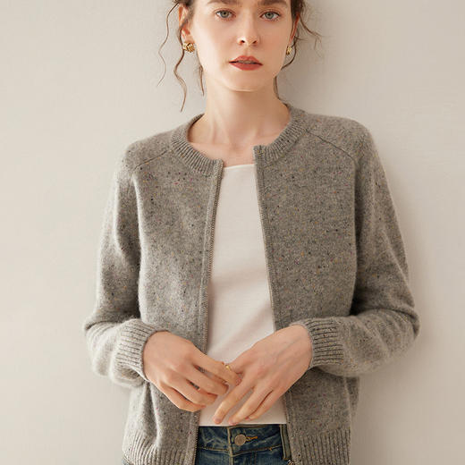 丁摩 100%山羊绒开衫女纯色外套拉链毛衣针织衫HK-833 商品图2