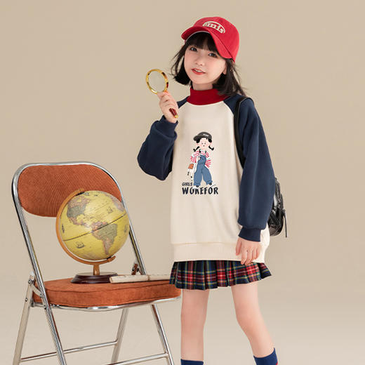 儿童保暖上衣秋冬款2024新款女童加绒卫衣冬季加厚中大童衣服冬装 商品图1