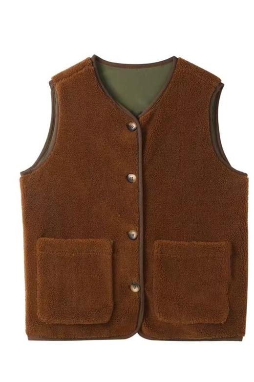 Kai & Kiera 棕色羊羔毛马甲外套 15006 商品图3