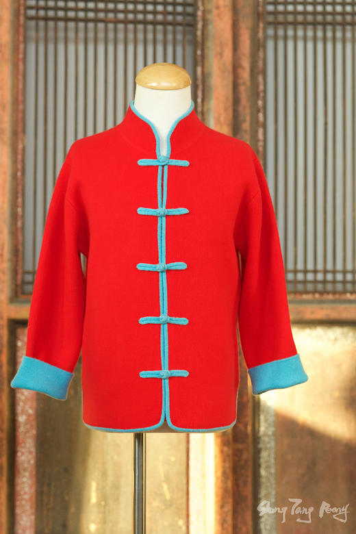 盛唐牡丹| 羊绒立领对襟儿童加厚外套(4-6岁)-红灰可选 商品图1