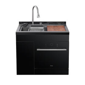 海尔&英卡迪H20集成水槽洗碗机集成净洗中心12套壁嵌式大容量洗碗机集成洗碗机水槽一体机 黑钛右机