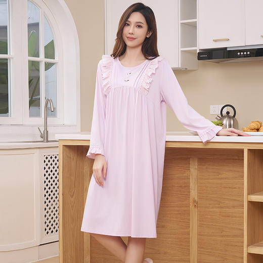 【商场同款】熳洁儿 纯棉女士家居服复古公主风连衣裙圆领套头长袖24703222/24703221 商品图2