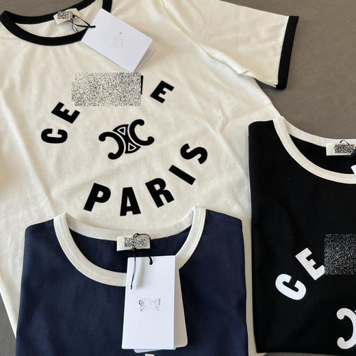 CL 2024新款 凯旋门 女士 植绒字母LOGO 撞色休闲圆领短袖T恤 特惠 Z-12081 商品图5