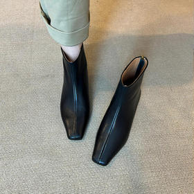 【顺丰包邮】45943 洛诗琳秋冬新款头层牛皮法式粗跟真皮短靴00460