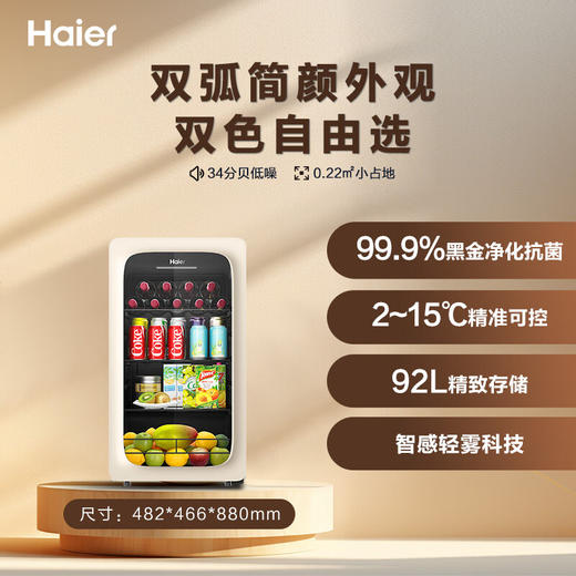 海尔（Haier）92升一级能效家用客厅办公室冷藏柜暖藏冰吧茶叶饮料水果蔬菜保鲜柜小型冰箱LC-92LH9EY1 商品图0