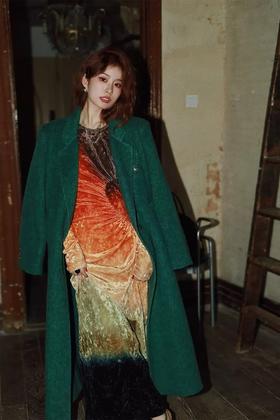 ESTELLICA 高端时髦款深绿色长款羊毛大衣 19381