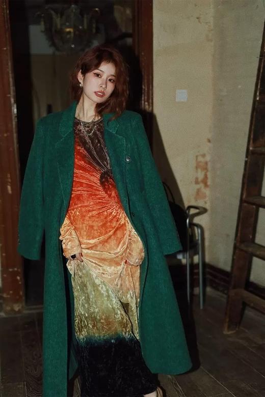 ESTELLICA 高端时髦款深绿色长款羊毛大衣 19381 商品图0