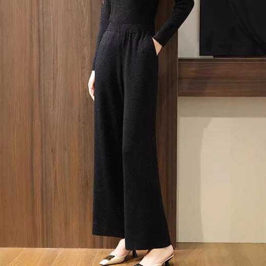 丁摩 绵羊毛女宽松高腰阔腿裤休闲直筒裤 商品图1