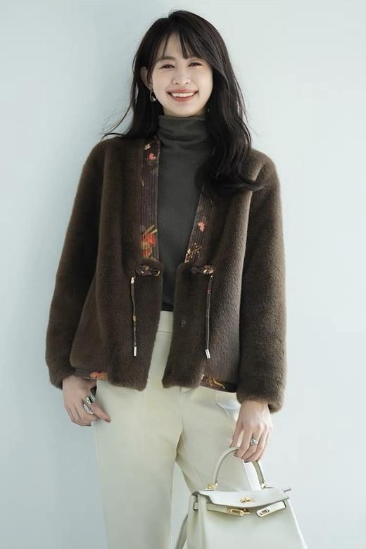 ELLA JADE 中式盘扣拼接领仿水貂外套 19477 商品图3