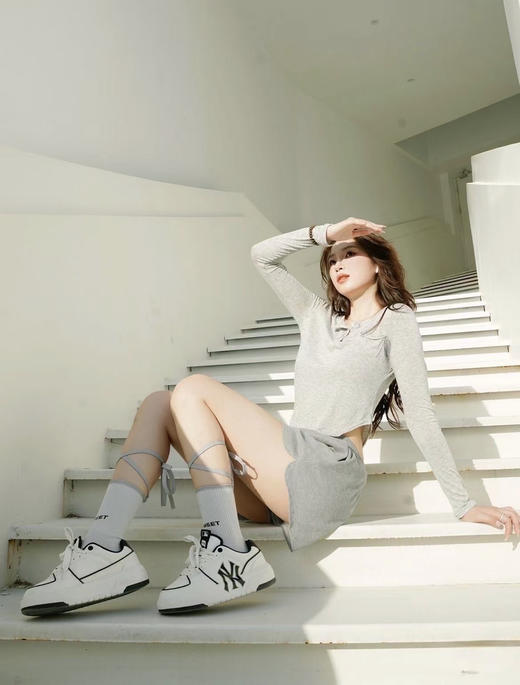 MLB男女鞋23新款厚底增高百搭学长鞋复古老花休闲板鞋中帮运动鞋3ASXLMB3N 商品图3