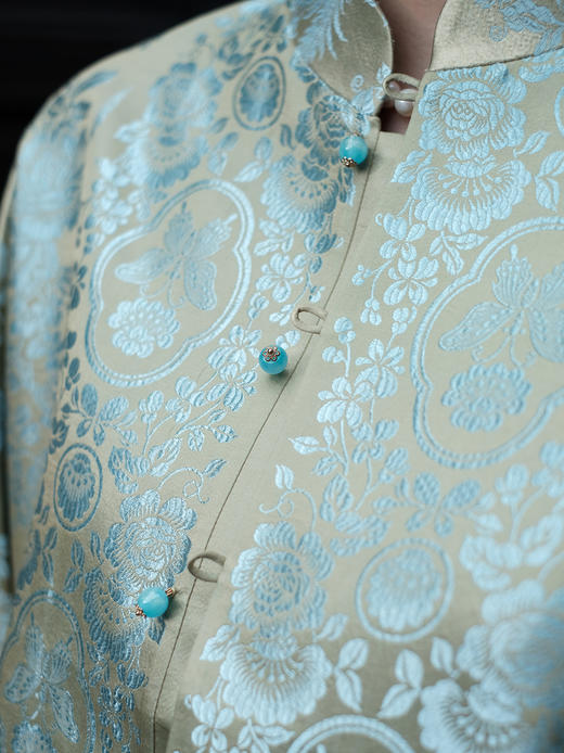 盛唐婧| 重磅桑蚕丝老缎新中式对花外套-翠绿 商品图2