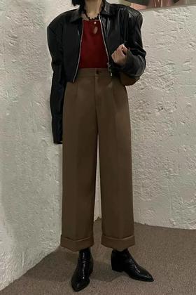 ESTELLICA 干练卡其色高腰直筒长裤 19300