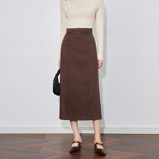 【高货wl】全新升级【铂金会员247/天猫329/差价82】(20129) 洛诗琳秋冬新款高腰时尚美拉德廘皮绒通勤简约直筒半身裙 商品图1