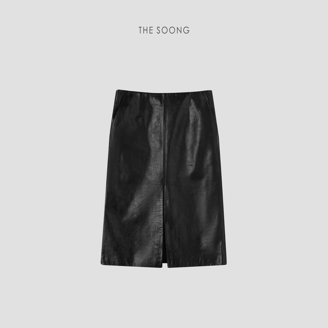 THESOONG"摩登时髦"100%牛皮质感舒适光泽感真皮半身裙HWQZ6006
