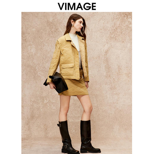 VIMAGE纬漫纪冬新款时尚宽松翻领显瘦短款夹棉外套V2210803 商品图2