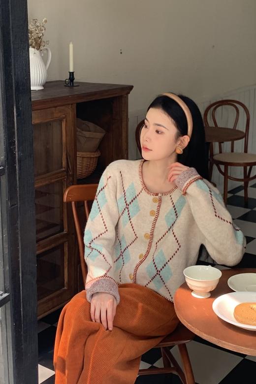 LNNNS 彩色菱格纹针织开衫毛衣外套 19368 商品图3