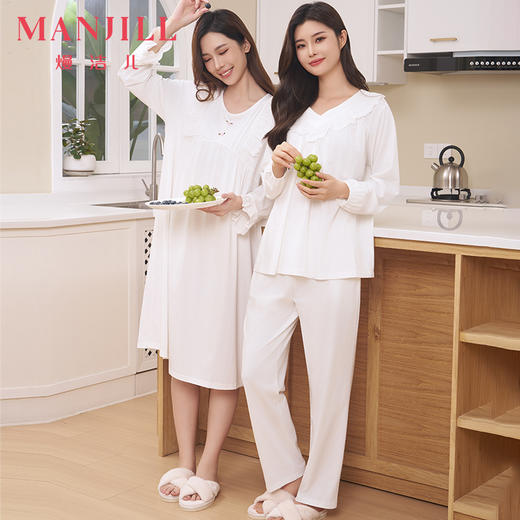 【商场同款】熳洁儿 纯棉女士家居服复古公主风连衣裙圆领套头长袖24703222/24703221 商品图0