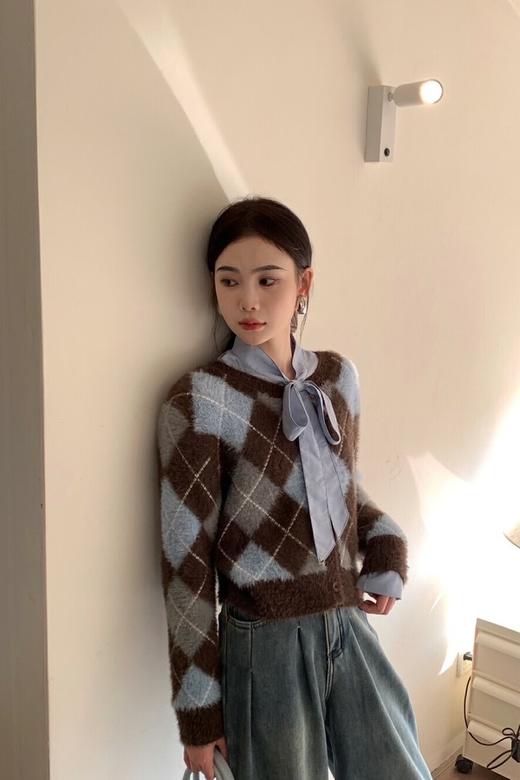 LNNNS 复古菱格纹针织开衫外套 19314 商品图3