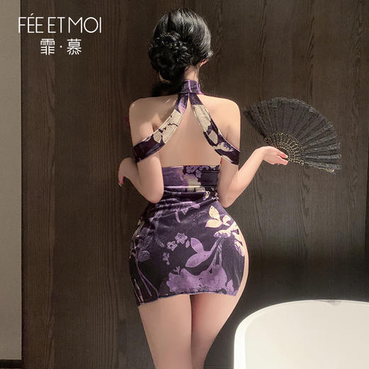 【情趣内衣】霏慕 珠链缀饰露沟繁花旗袍6708 商品图5