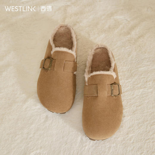 西遇勃肯鞋半拖女冬季外穿新款保暖加厚加绒棉鞋包头毛毛拖鞋V4147865 商品图4