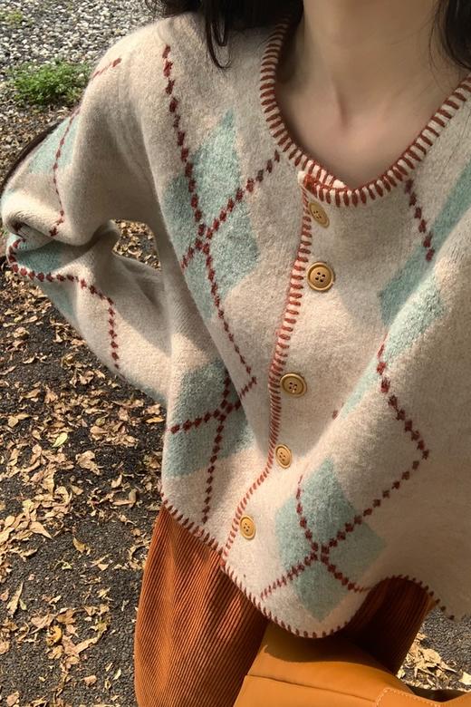 LNNNS 彩色菱格纹针织开衫毛衣外套 19368 商品图6