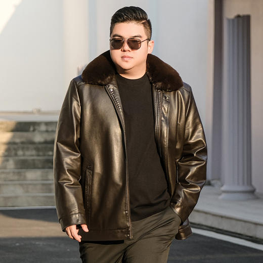 【新款DTX】大依优型大码大毛领皮衣棉服加绒皮夹克PU外套加肥加大肥佬休闲上衣男士胖子秋冬 商品图9