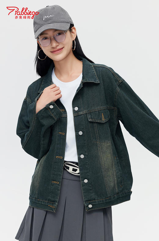 赤兔嗨购港风复古牛仔外套女2024秋季新款设计感休闲工装夹克上衣 商品图3
