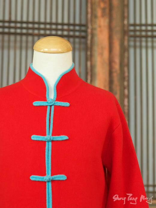 盛唐牡丹| 羊绒立领对襟儿童加厚外套(4-6岁)-红灰可选 商品图4