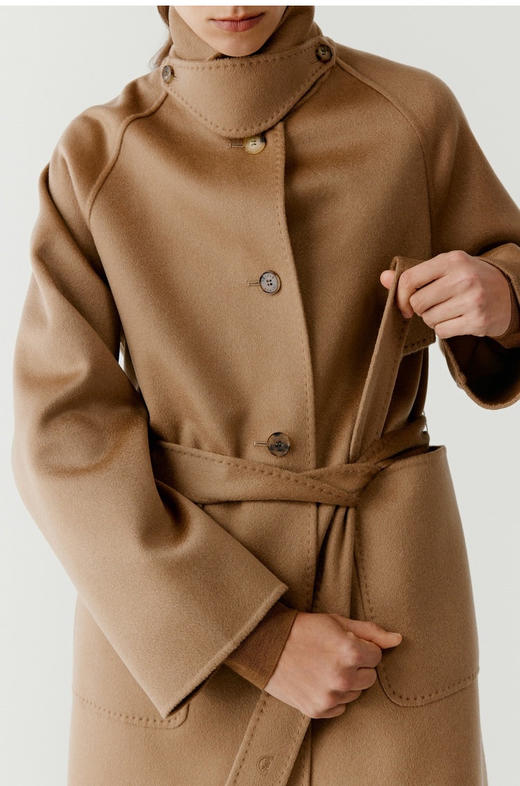 全羊绒轻暖双面呢插肩袖大衣 舒适廓形 简约大气 直身版型 适应各种身型 经典衬衫领 搭配扣袢 多种穿法 光泽低调雅致 商品图5