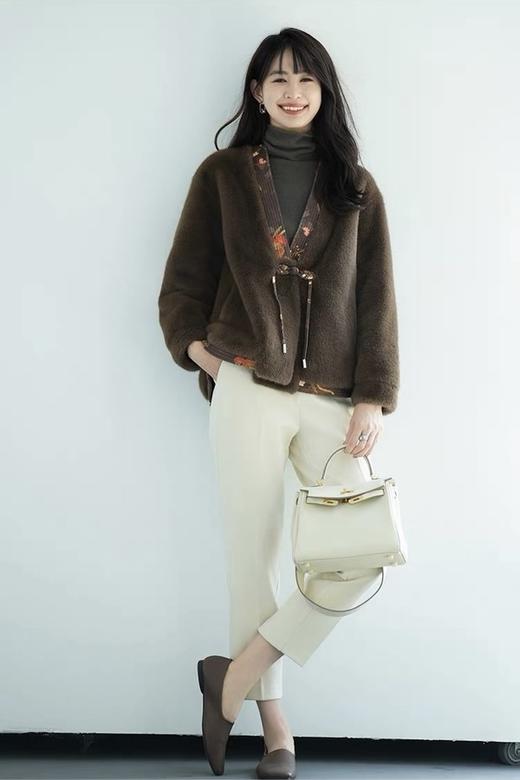 ELLA JADE 中式盘扣拼接领仿水貂外套 19477 商品图2